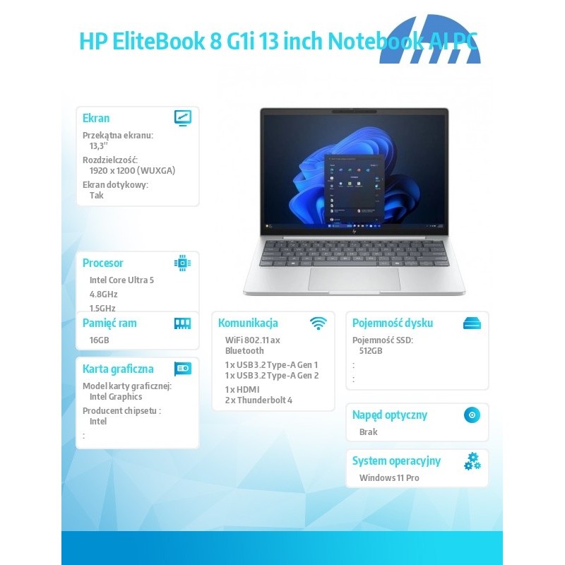 Notebook EliteBook 8 G1i U5-225U 512GB/16GB/W11P/13.3 C51G9E… | PartsPC.pl