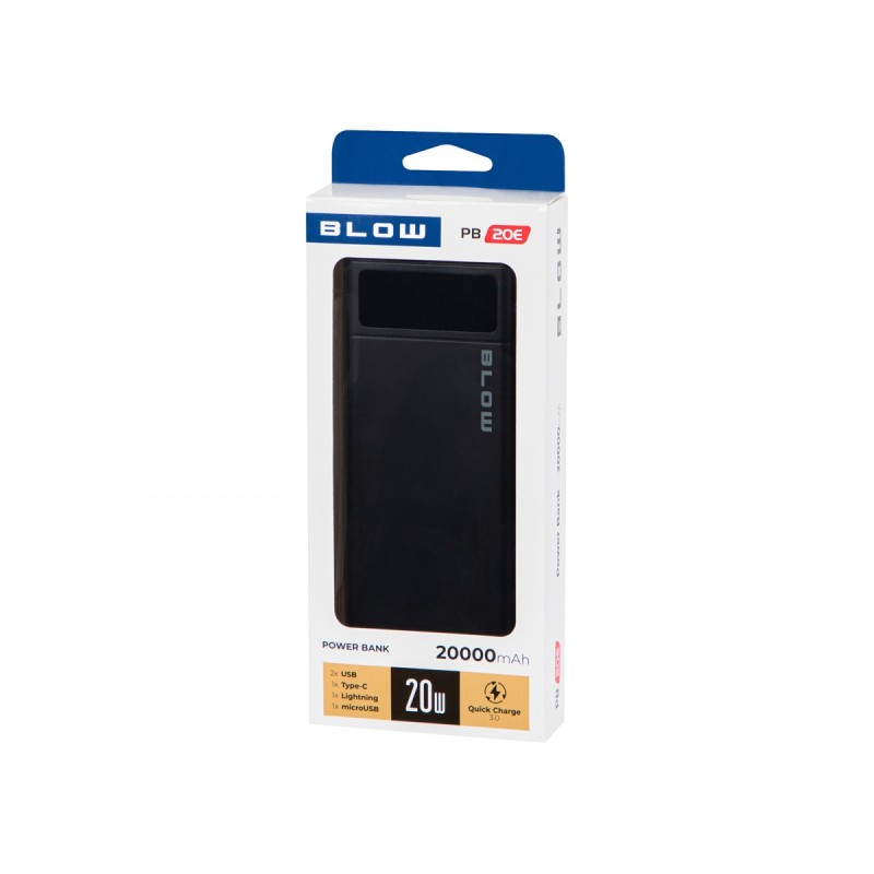 PowerBank PB20E QC+PD 20W 20000mAh+lightning Czarny | PartsPC.pl