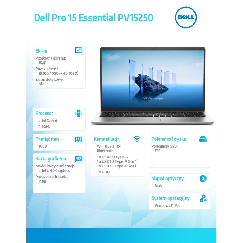 Laptop Dell Pro 15 Essential PV15250 W11P i5-1334U|16GB|1TB|… | PartsPC.pl