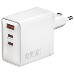 Ładowarka sieciowa Pocket 100W GaN 2xUSB-C + USB-A Biała | PartsPC.pl