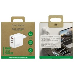 Ładowarka sieciowa Pocket 100W GaN 2xUSB-C + USB-A Biała | PartsPC.pl