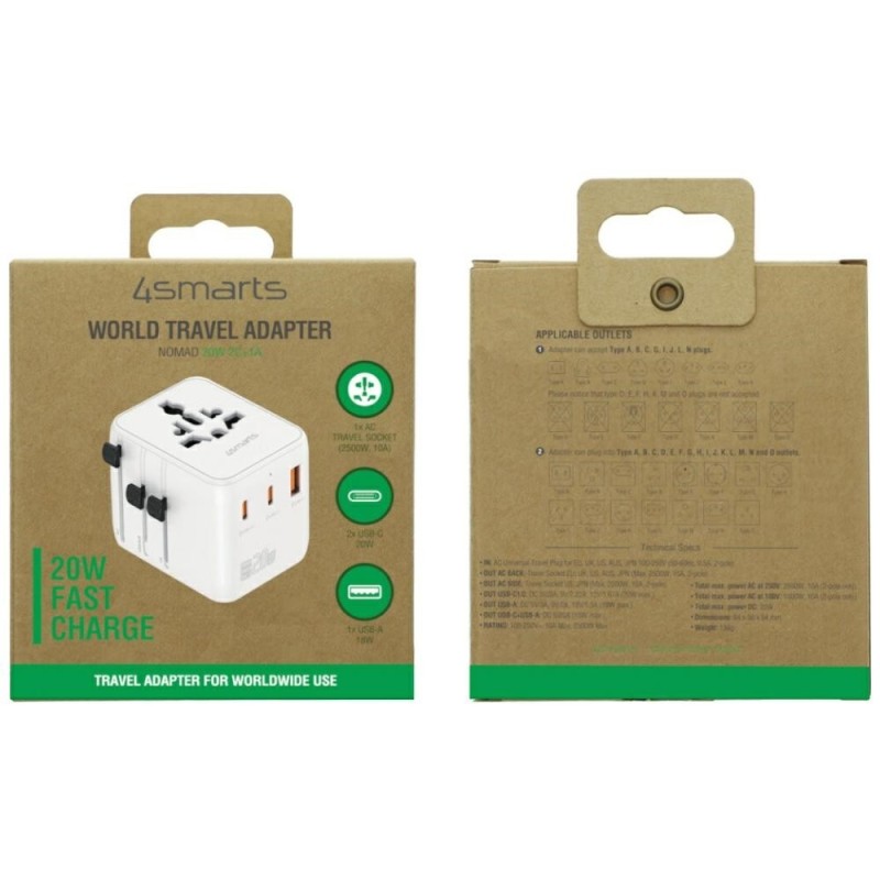 Adapter podróżny 20W GaN Nomad 2xUSB-C + 1xUSB-A | PartsPC.pl