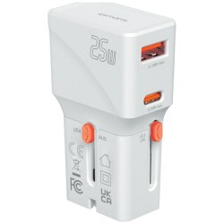 Ładowarka podróżna World Travel 25W USB-C + USB-A Biała | PartsPC.pl