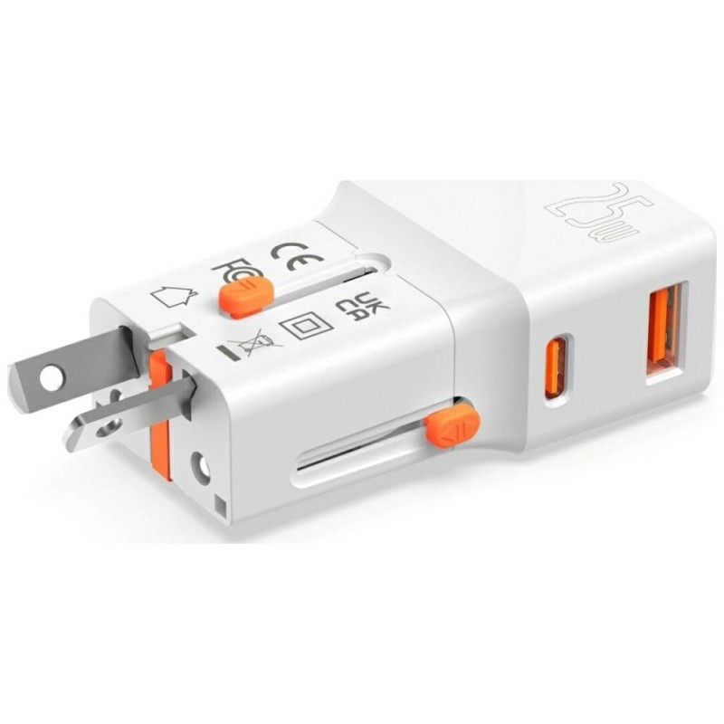 Ładowarka podróżna World Travel 25W USB-C + USB-A Biała | PartsPC.pl