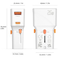Ładowarka podróżna World Travel 25W USB-C + USB-A Biała | PartsPC.pl