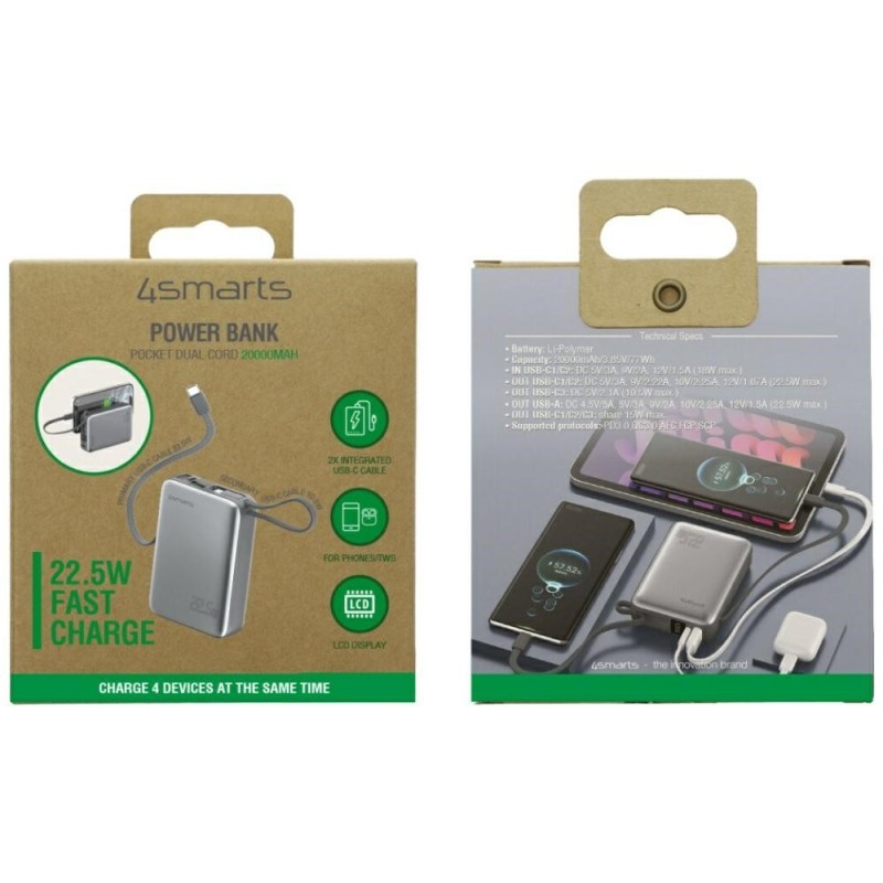 Powerbank Pocket Dual Cord 20000mAh 22,5W z wbudowanym kable… | PartsPC.pl