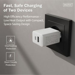 Ładowarka sieciowa DIGITUS 20W, 1x USB-C, 1x USB-A, PD 3.0, … | PartsPC.pl