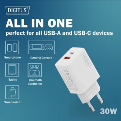 Ładowarka sieciowa DIGITUS GaN II 30W, 1x USB-C, 1x USB-A, P… | PartsPC.pl