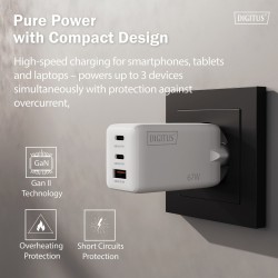 Ładowarka sieciowa DIGITUS GaN II 67W, 2x USB-C, 1x USB-A, P… | PartsPC.pl