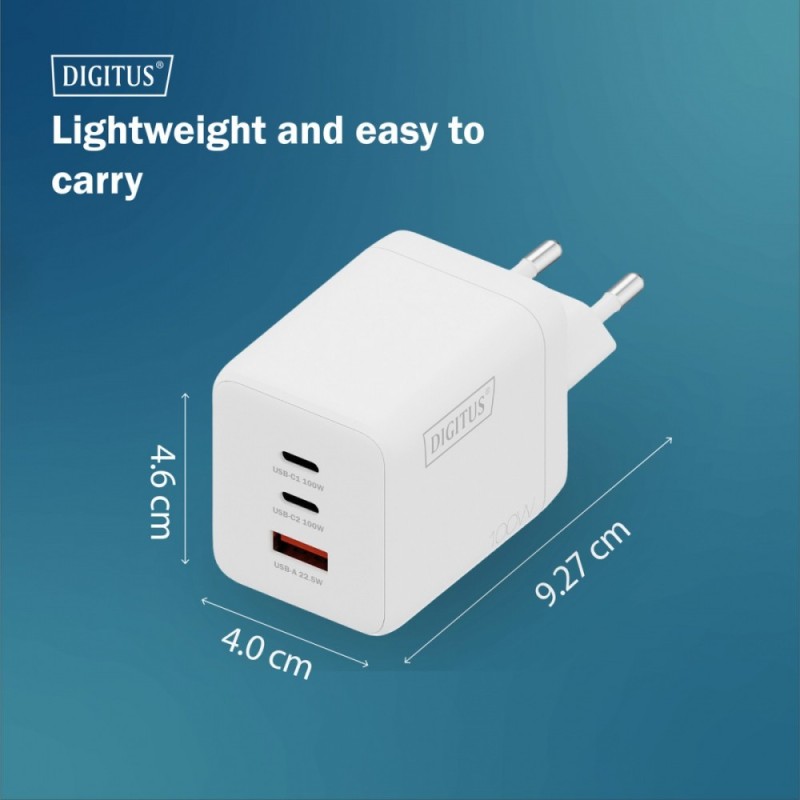 Ładowarka sieciowa DIGITUS GaN II 100W, 2x USB-C, 1x USB-A, … | PartsPC.pl