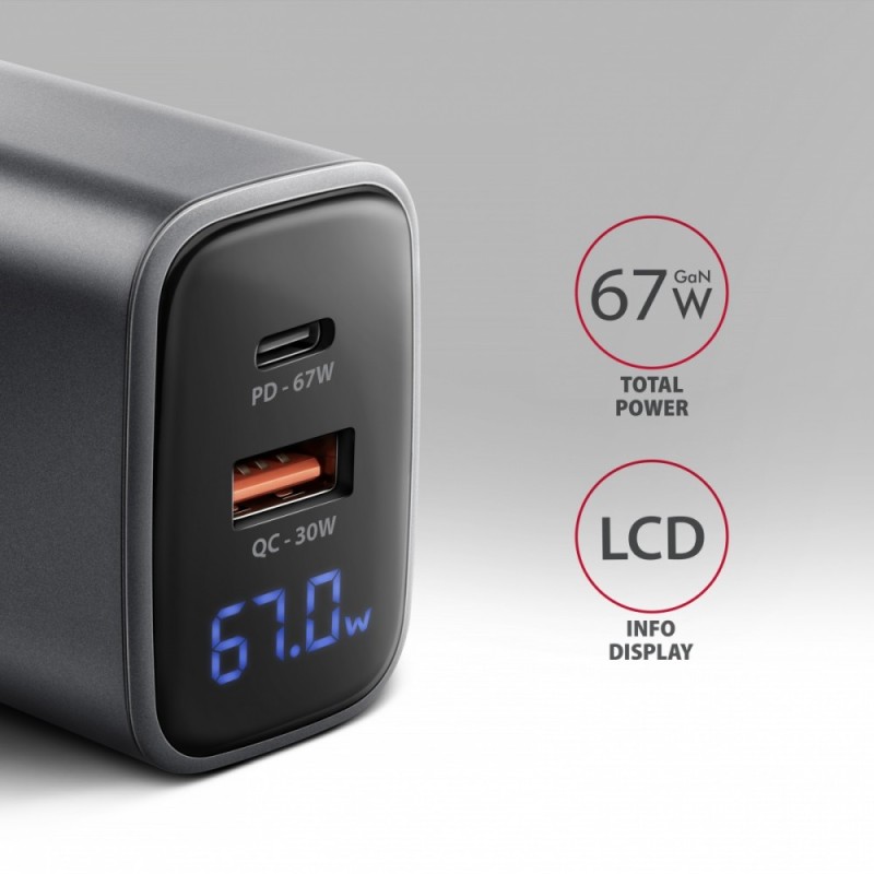ACU-PQ67D Ładowarka sieciowa PD&QC 67W 2-port GaN, Ekran LED… | PartsPC.pl