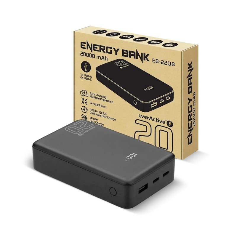 Powerbank everActive EB-20QB 20 000mAh 1x USB + 2x USB-C 20W… | PartsPC.pl