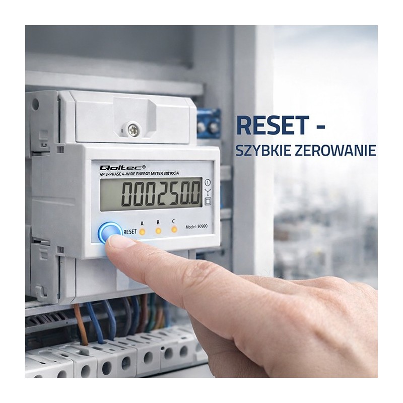Miernik zużycia energii Qoltec trójfazowy na szynę DIN | PartsPC.pl