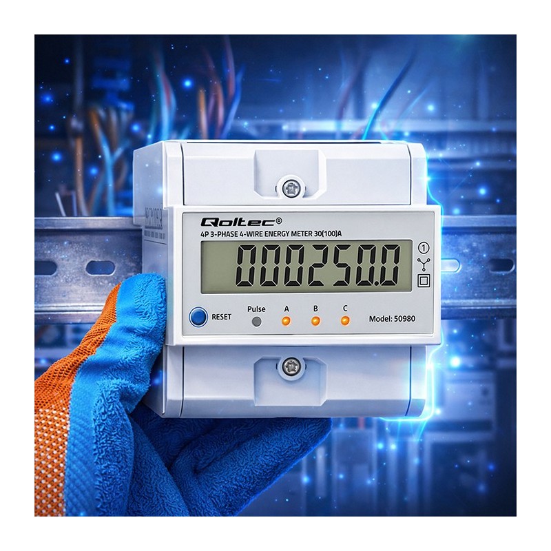 Miernik zużycia energii Qoltec trójfazowy na szynę DIN | PartsPC.pl