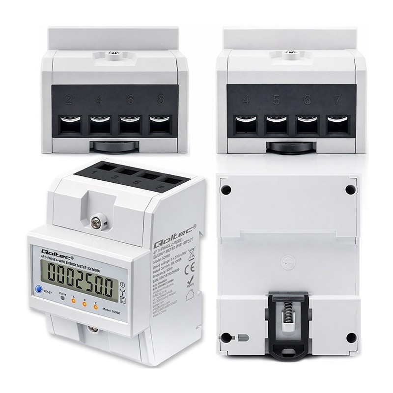 Miernik zużycia energii Qoltec trójfazowy na szynę DIN | PartsPC.pl
