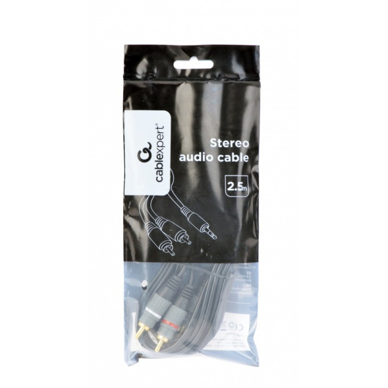 Kabel stereo minijack 3.5mm na 2*RCA 2.5m pozłacane złącza | PartsPC.pl