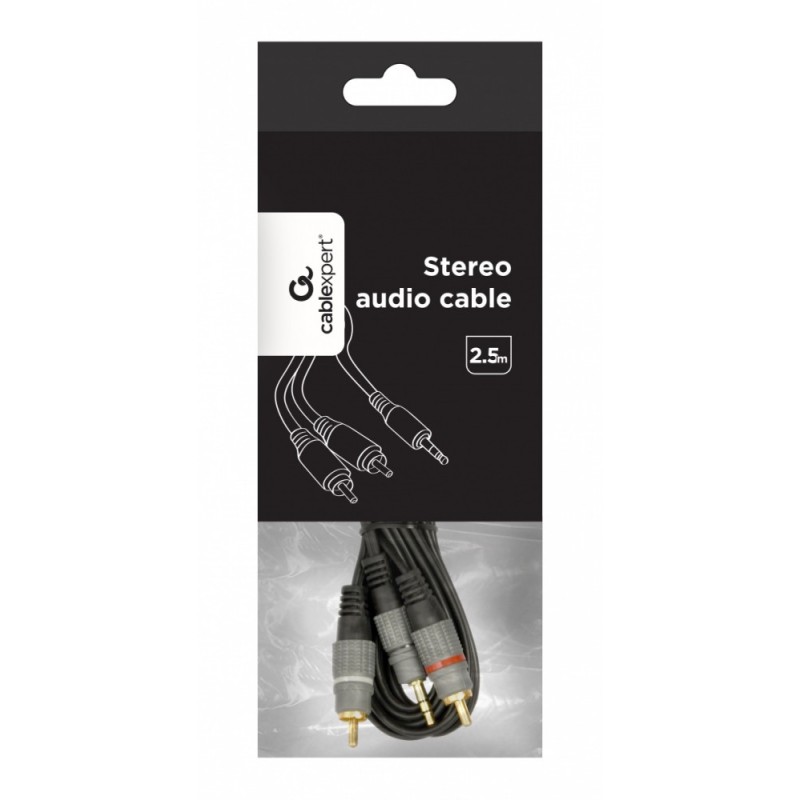 Kabel stereo minijack 3.5mm na 2*RCA 2.5m pozłacane złącza | PartsPC.pl