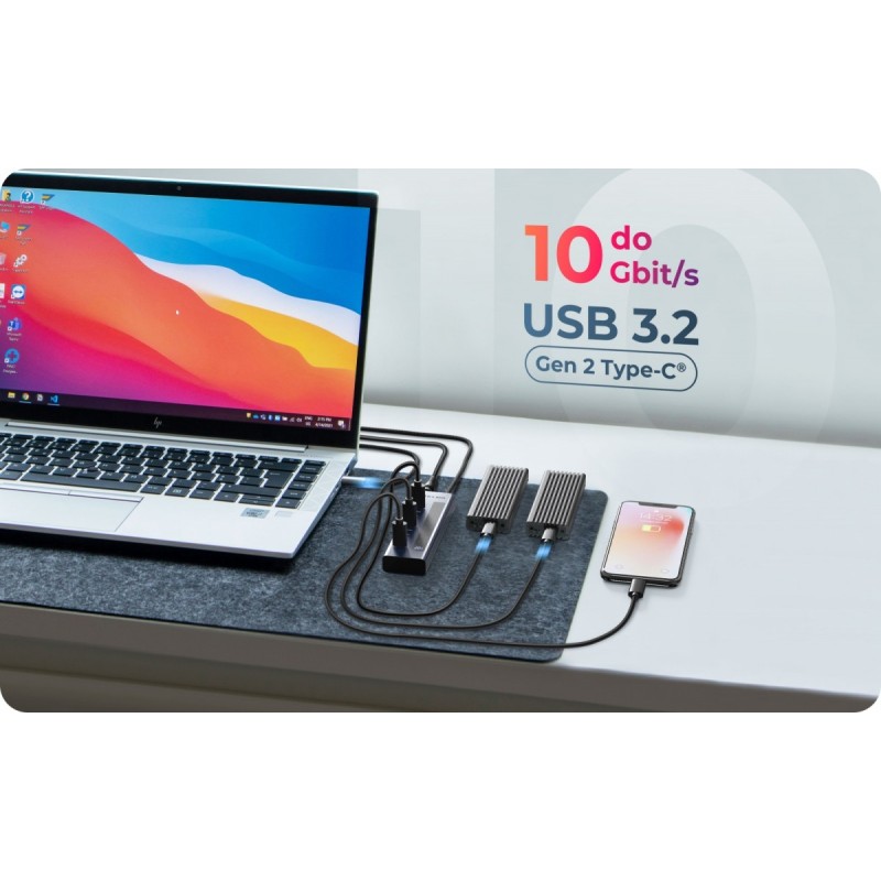 HUB IB-HUB1450-C31 10 x USB TYPE-C Gen 2 z zasilaczem | PartsPC.pl