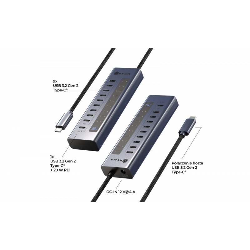 HUB IB-HUB1450-C31 10 x USB TYPE-C Gen 2 z zasilaczem | PartsPC.pl
