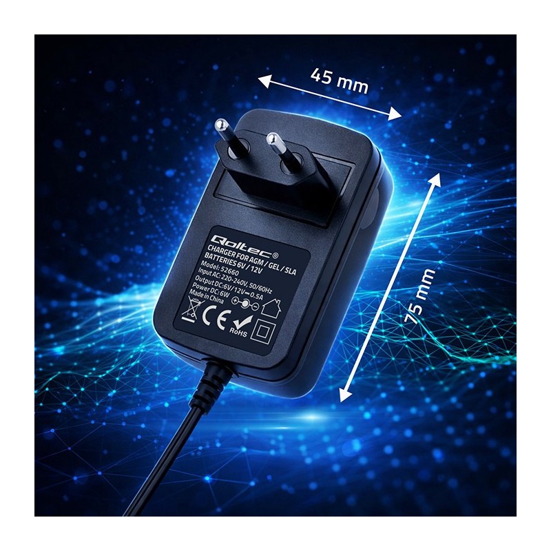 Ładowarka do akumulatora Qoltec 6V/12V 6W | PartsPC.pl