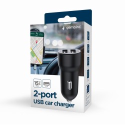Ładowarka samochodowa USB 2-portowa, 3.1 A, czarna | PartsPC.pl