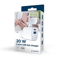 Szybka ładowarka USB z 2 portami i gniazdem AC, 20W, biała | PartsPC.pl