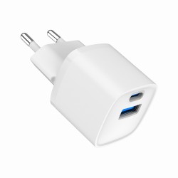 Szybka ładowarka USB z 2 portami i gniazdem AC, 20W, biała | PartsPC.pl