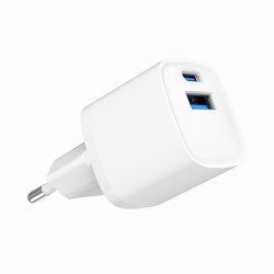 Szybka ładowarka USB z 2 portami i gniazdem AC, 20W, biała | PartsPC.pl