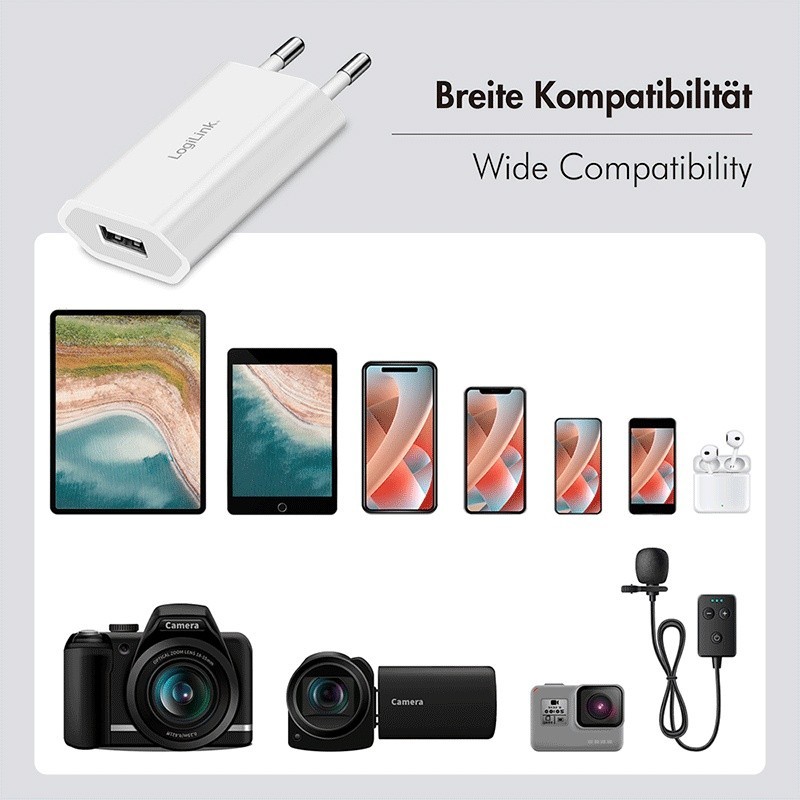 Ładowarka sieciowa USB-A, 5W, 5V/1A, USB-A | PartsPC.pl