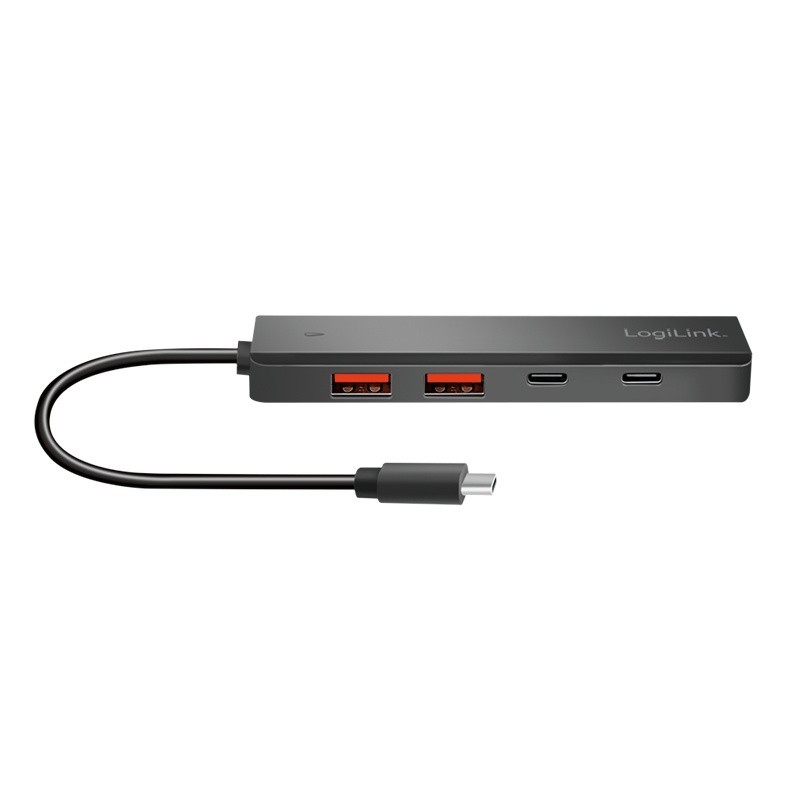 Hub USB-C, 4-porty 2x USB-A,2xUSB-C, czarny | PartsPC.pl