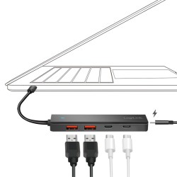 Hub USB-C, 4-porty 2x USB-A,2xUSB-C, czarny | PartsPC.pl