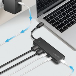 Hub USB-C, 4-porty 2x USB-A,2xUSB-C, czarny | PartsPC.pl