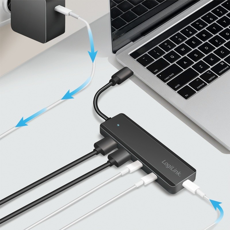 Hub USB-C, 4-porty 2x USB-A,2xUSB-C, czarny | PartsPC.pl