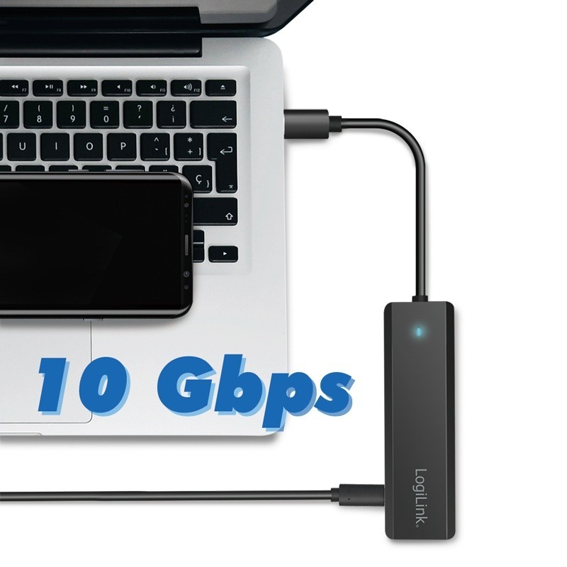 Hub USB-C, 4-porty 2x USB-A,2xUSB-C, czarny | PartsPC.pl