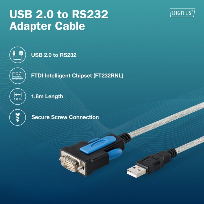 Kabel adapter DIGITUS USB 2.0 do RS232 (DB9), Chipset FTDI (… | PartsPC.pl
