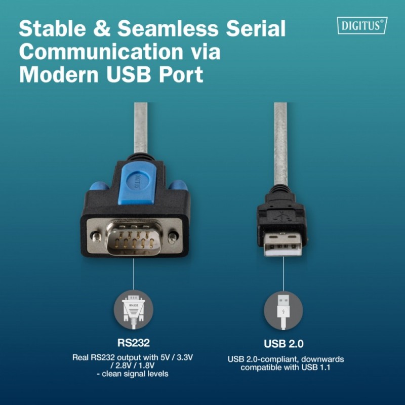 Kabel adapter DIGITUS USB 2.0 do RS232 (DB9), Chipset FTDI (… | PartsPC.pl