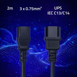Kabel zasilający Qoltec IEC C13 | C14 | 3*0.75mm2 | 2m | PartsPC.pl