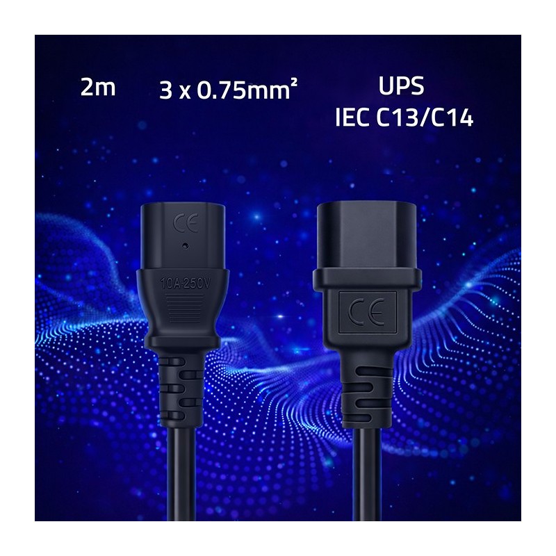 Kabel zasilający Qoltec IEC C13 | C14 | 3*0.75mm2 | 2m | PartsPC.pl