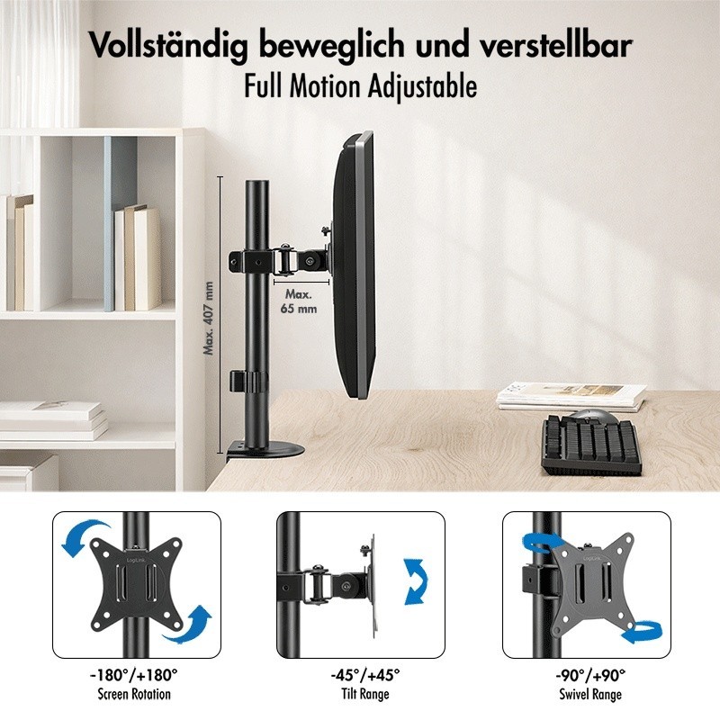 Uchwyt na monitor 17-32 ', 9kg max, czarny | PartsPC.pl