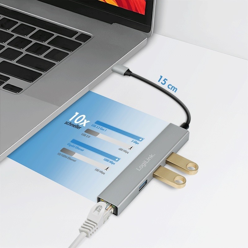 HUB USB3.2 3xUSB-A, 1x RJ45 Gigabit Ethernet | PartsPC.pl