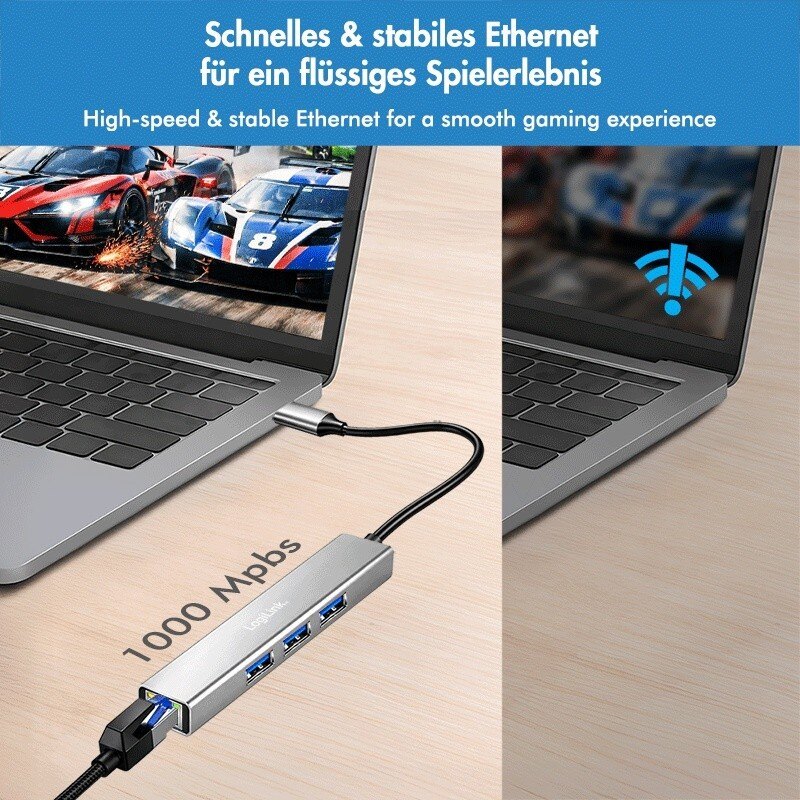 HUB USB3.2 3xUSB-A, 1x RJ45 Gigabit Ethernet | PartsPC.pl