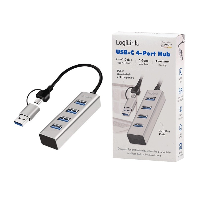 Hub USB3.0 4-porty USB- A 5Gbit/s | PartsPC.pl