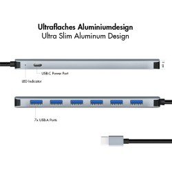 Hub 7 portów USB3.2 USB-A, 5 Gbps, 20W PD | PartsPC.pl