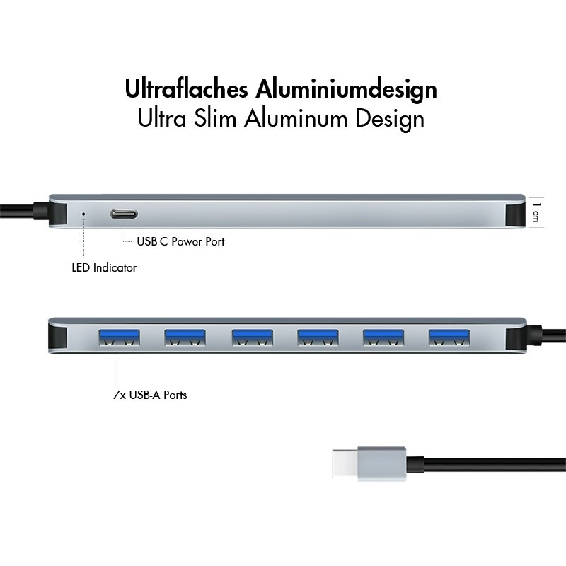 Hub 7 portów USB3.2 USB-A, 5 Gbps, 20W PD | PartsPC.pl