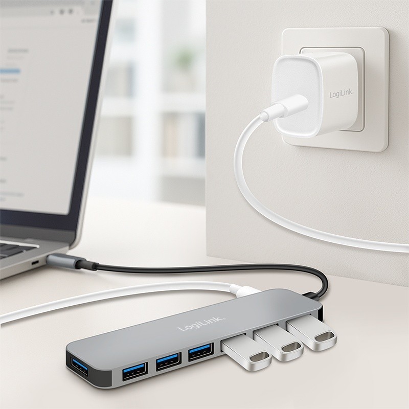 Hub 7 portów USB3.2 USB-A, 5 Gbps, 20W PD | PartsPC.pl