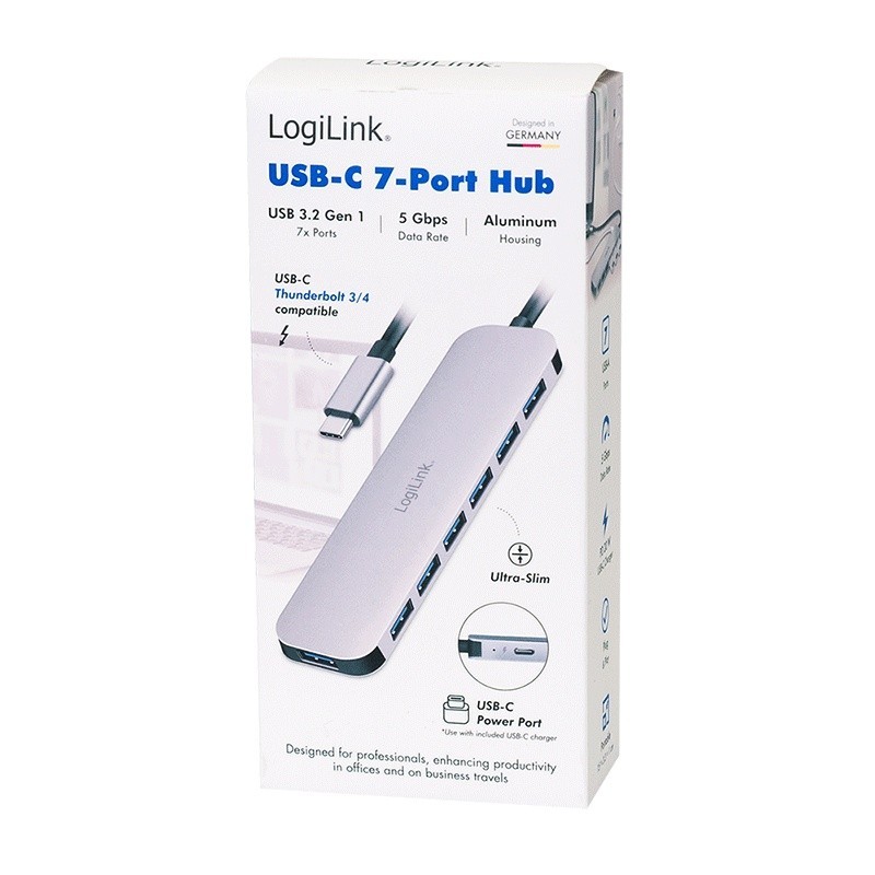 Hub 7 portów USB3.2 USB-A, 5 Gbps, 20W PD | PartsPC.pl