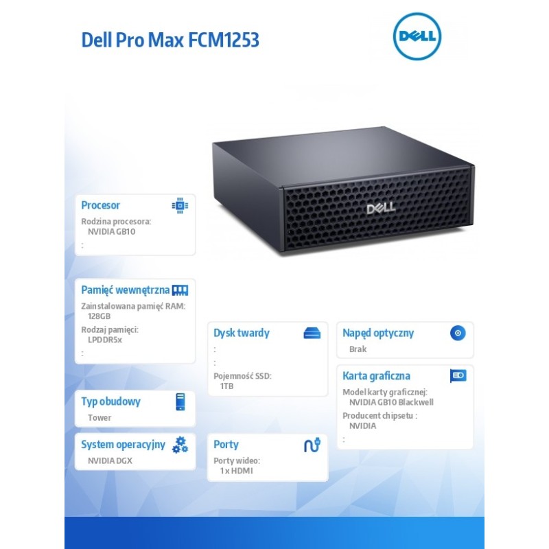 Komputer Dell Pro Max FCM1253 GB10 NVIDIA DGX OS /NVIDIA GB1… | PartsPC.pl