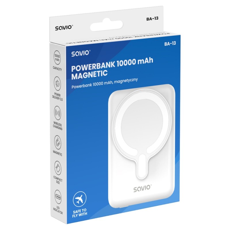 Powerbank SAVIO BA-13 10000 mAh biały | PartsPC.pl