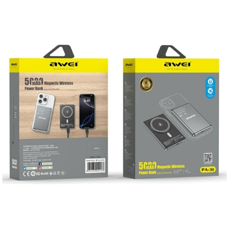 Powerbank PA-30 MagSafe 5000mAh indukcyjny szary | PartsPC.pl