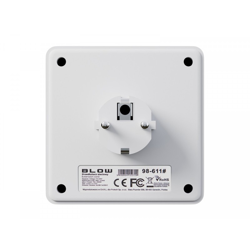 Rozgałęźnik R-20 PR 2-GNIAZDA + 2USB + USB-C biały | PartsPC.pl